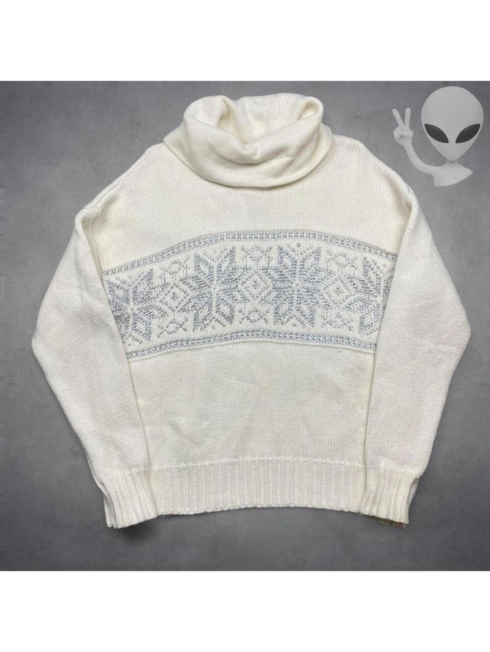 Lauren Ralph Lauren Womens XL Ivory Wool Blend Snowflake Turtleneck Sweater